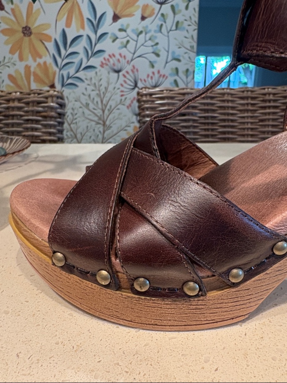 Women’s Brown Leather Studded Clog Sandal - Picture 9 of 10